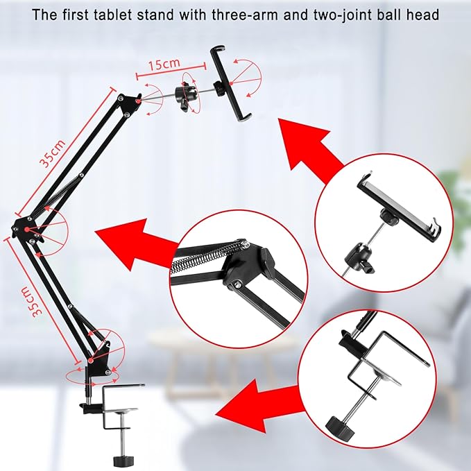Tablet Stand Phone Holder for Bed,iPad Holder for Desk, Headboard,Bedside,Table, Compatible with iPhone iPad Kindle or Other 4.5-13" Screen Device