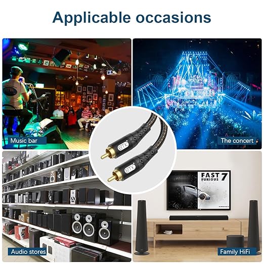 EMK RCA to RCA Subwoofer Cable – 24K Gold-Plated Connector Nylon Braided Double Shielded Audio Cable Digital&Analog Signal Support for Amplifiers Subwoofer Home Theater Hi-Fi Systems Black/25ft/8m