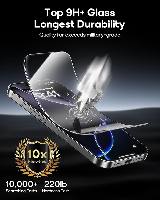 3 Pack for iPhone 16 Plus Tempered Glass Screen Protector:9H+ Durable, Auto Positioning, Bubble Free, High Definition, Easy Installation