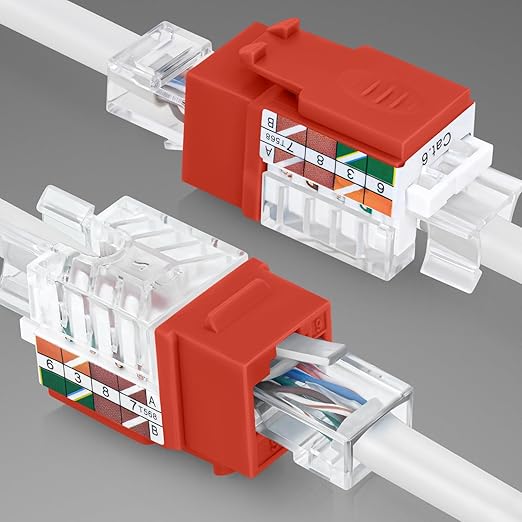 Everest 45° Angled RJ45 Cat6A Keystone Jacks 50-Pack in Orange - Slim Profile Female RJ45 Connectors - Cat 6A Keystone Jack - Compatible with 45° Angled Speed Termination Tool - 45Term (B0BL3GS7ZY)
