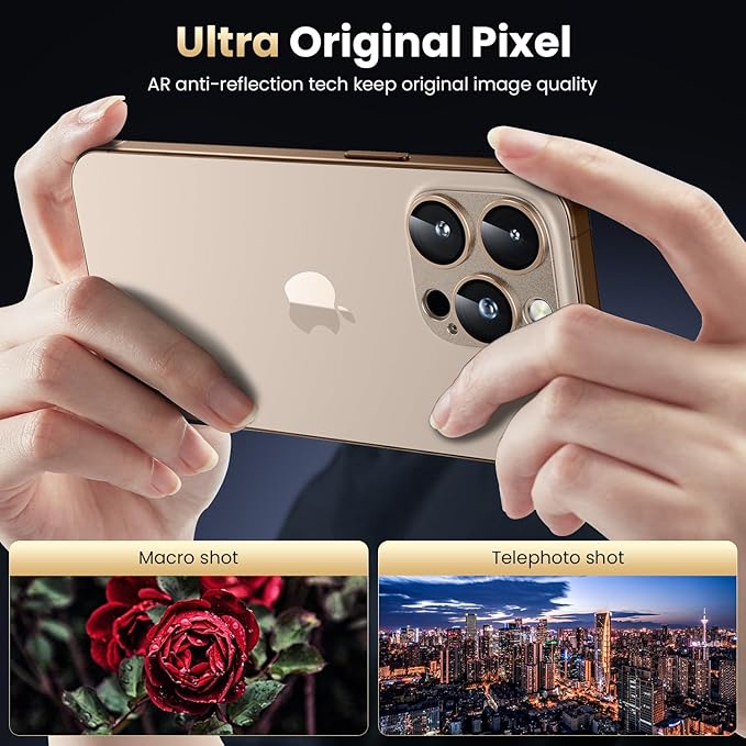 WSKEN for iPhone 16 Pro/iPhone 16 Pro Max Camera Lens Protector, [Military Grade Shatterproof] [Strong Adsorption] Metal Aluminum Alloy Tempered Glass Camera Screen Protector, Desert Titanium