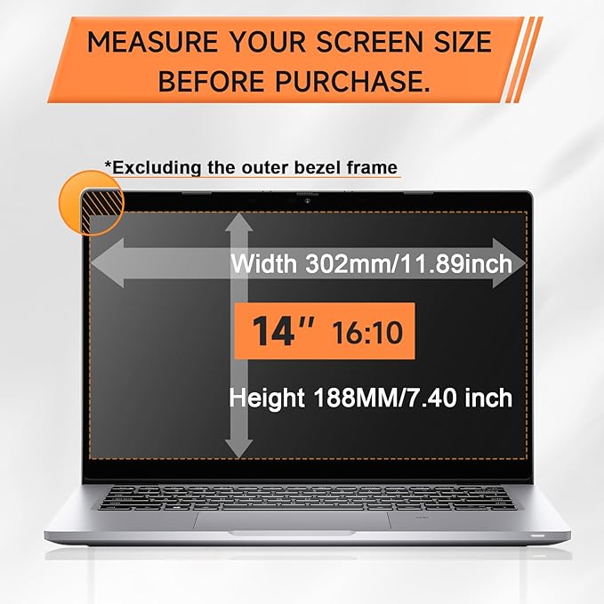 Nano Laptop Privacy Screen 14 Inch 16:10, No Glue Computer Monitor Privacy Shield, Matte Anti Glare Blue Light Filter Compatible with Lenovo Hp Dell Acer Asus Thinkpad Envy Xps