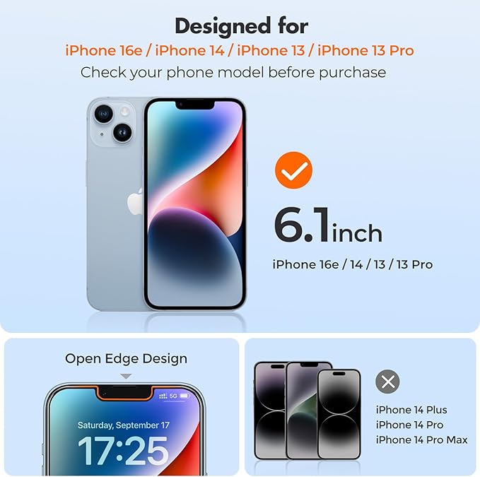 UNBREAKcable 2-Pack Screen Protector for iPhone 16e/14/13/13 Pro, Double Shatterproof Tempered Glass [Easy Installation Frame] [9H Hardness] [99.99% HD Clear] [Case Friendly] for iPhone 6.1 inch