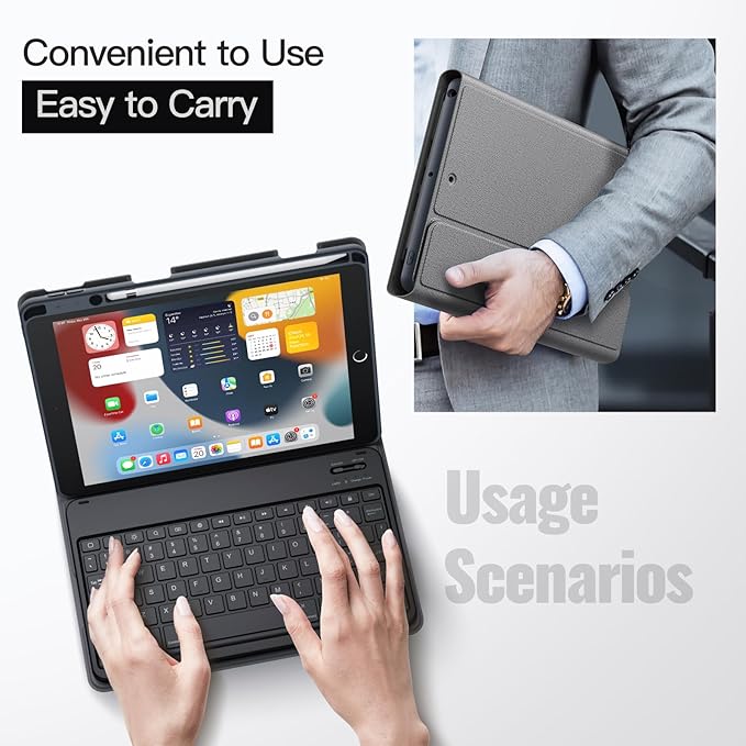 JETech Keyboard Case for iPad 10.2-Inch (2021/2020/2019 Model, 9th/8th/7th Generation) with Pencil Holder, Magnetic Detachable Bluetooth Wireless Keyboard, Soft TPU Back Stand Cover (Space Gray)