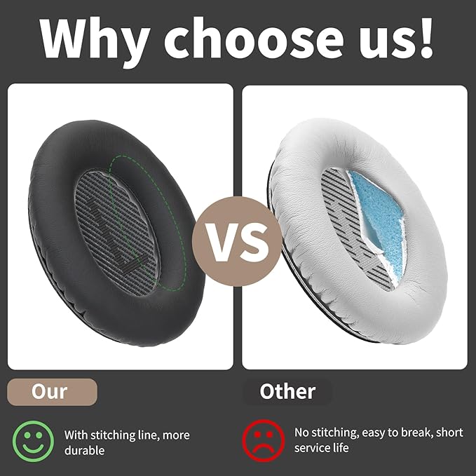 Damex Ear Cushions for Bose qc35 ii Replacement Ear Pads, Compatible with Bose QuietComfort 35 Replacement earpads, Increased Stitching,no Breakage, Protein Leather, Softly. (Black)