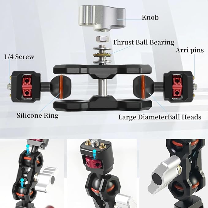 FIFIELD 4.5in Suction Cup Camera Mount with Aluminum Ball Head Magic Arm, 1/4" ARRI Holes, Quick Release Car Mount with Phone Holder & Action Cam Adapter Compatible with DJI Pocket 3 Insta360 iPhone