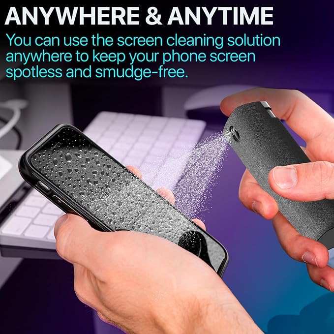Mini Screen Cleaner Spray – Finger Proof Screen Cleaner for Smartphones, iPads, MacBooks, Laptops, Car Screens, Touchscreens – 3in1 Mist Cleaner, Microfiber Cloth and Protective Cover (Pink)