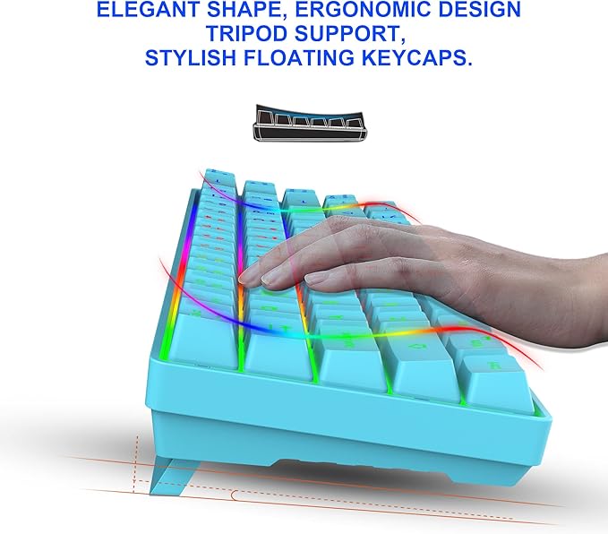 Snpurdiri 60% Wireless Gaming Keyboard and Mouse Combo,LED Backlit Rechargeable 2000mAh Battery,Small Membrane But Mechanical Feel Keyboard + Popular RGB Mice for Gaming,Business Office(Blue)