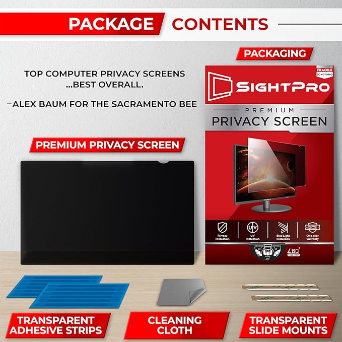 22 Inch 16:10 Computer Privacy Screen Filter for Monitor - Privacy Shield and Anti-Glare Protector