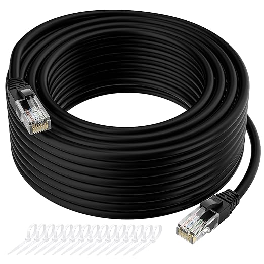 Cat5e Ethernet Cable 125 FT, Long Cat 5e Internet Cable, Black Snagless Patch Cord, Flexible, Network, LAN, PoE, Standard RJ45 Connector for PC, Server, Router, Modem, TV, PS5 - with 15 Cable Ties