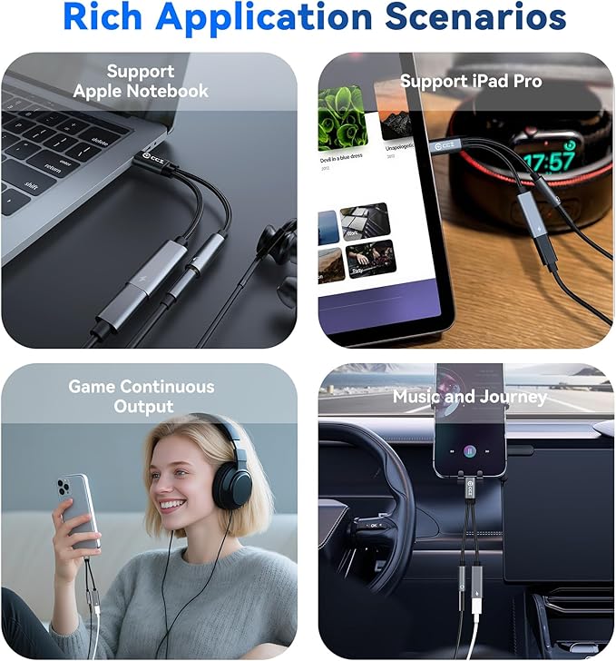 3PCS USB C Splitter for KZ ZS10 PRO, CCZ CA01 USB C to 3.5mm Audio Headphone and Charger Adapter, Type C Headphone Splitter 1 in 2 Out, Dongle Audio Cable DAC for Samsung Galaxy S25/S24 (USBC-3.5MM)