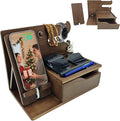 3-in-1 Wood Phone Docking Station Organizer with Drawer & Hidden Charging Hole for Phone, Keys, Glasses & Accessories, for Men (WALNUT, 01)