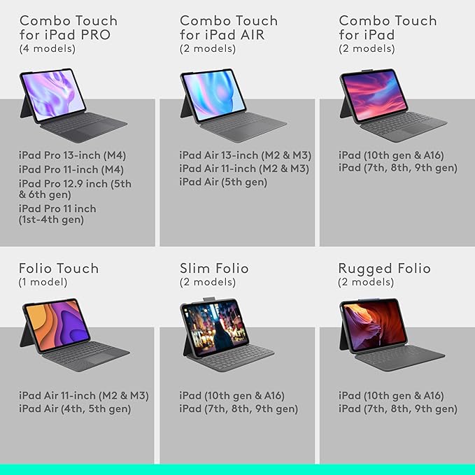Logitech Combo Touch iPad Air 13 inch Case M2 (2024), iPad M3 & Air Keyboard Case with Kickstand - Midnight Black