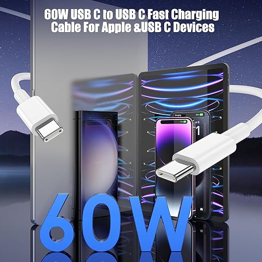 3-Pack [3.3FT+3.3FT+10FT] 60W USB C to USB C Cable, Type C to Type C Cable,Fast Charging Cable for iPhone 16 15 Pro Plus Pro Max，for Galaxy S24 S23, for iPad Pro/Air, for MacBook Pro/Air and More