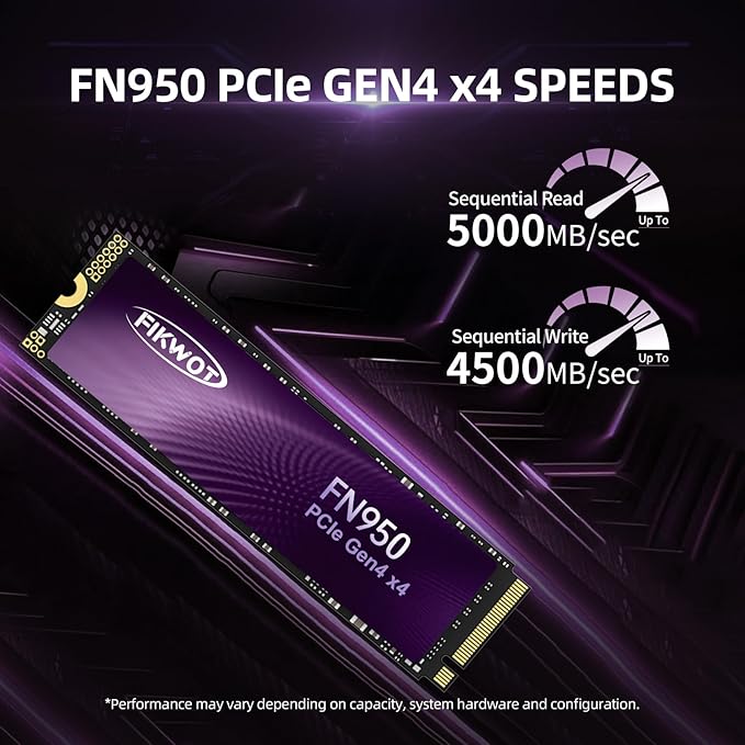 FN950 2TB NVMe SSD M.2 2280 PCIe Gen4x4, Up to 4800MB/s, Internal Solid State Drive, Configure SLC Cache, Storage and Memory Expansion for PS5 Laptop Desktop