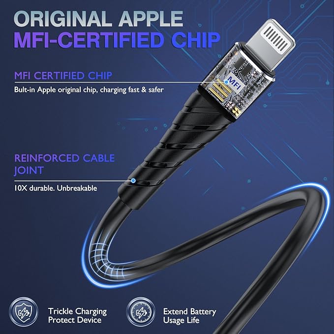 OIITH MFi Certified for iPhone Charger Cable 6Ft, 3 Pack Long for Lightning Charging Cord, Fast 2.4A for iPhone USB Cord Compatible with iPhone12/11/XS/Max/XR/X/8/8P/7P/6/iPad