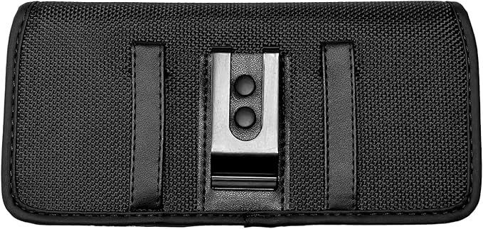 Nylon Cellphone Holster for Cricket Dream 2 5G, Motivate Max, TCL 50 XL 60 XE, S22 S23 S24 S25/Note20 Ultra - Horizontal Case Canvas Waist Carrying Pouch with Belt Clip/Loops, Black