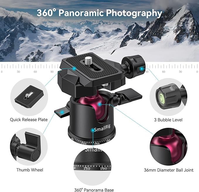 SmallRig Mini Tripod for Camera, Updated Desktop Tabletop Tripod with Arca-Type Compatible QR Plate, 360° Ball Head and 1/4 Screws Portable for Compact Cameras DSLRs, Phone, Gopro - BUT2664