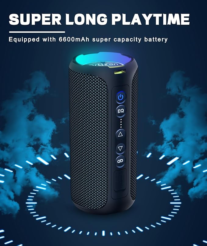 Ortizan Bluetooth Speakers, Portable Wireless Stereo Speaker - IPX7 Waterproof, 30W RMS(40W Peak) Loud Sound, Deep Bass, LED Light, Bluetooth 5.3, for Home/Shower/Outdoor/Beach, Gifts for Adult, Navy