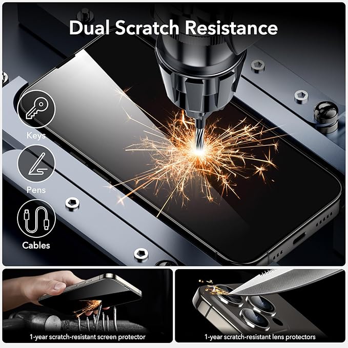 ESR for iPhone 14 Pro Max Screen Protector Set, 3 Tempered-Glass Screen Protectors and 1 Set of Camera Lens Protectors, Smooth Rounded Edges, Full-Coverage Military-Grade Protection, Scratch Resistant