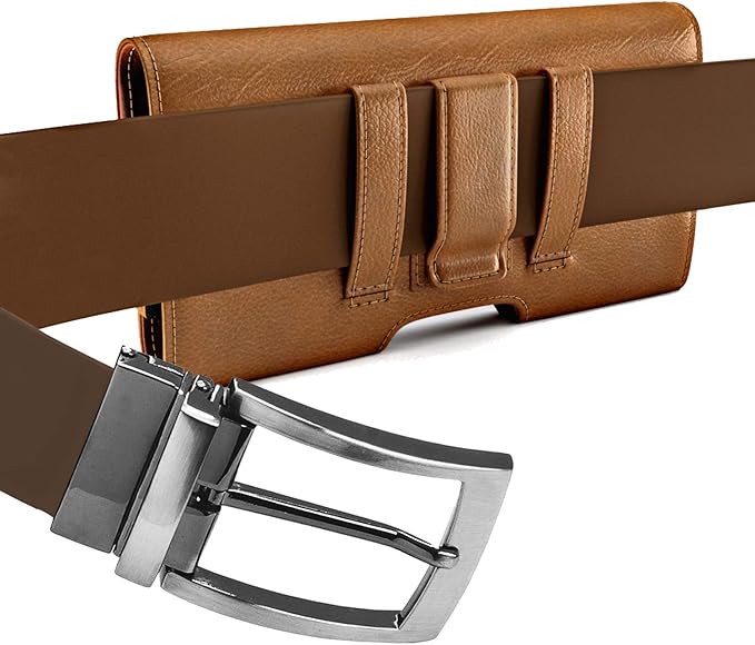 PiTau Holster for iPhone 16, 16 Pro, 15, 14, 13, 12, Xs, X, 11, XR - Premium Cell Phone Case with Belt Clip [Magnetic Closure] ID Card Holder Pouch (Fits Otterbox Case) Brown