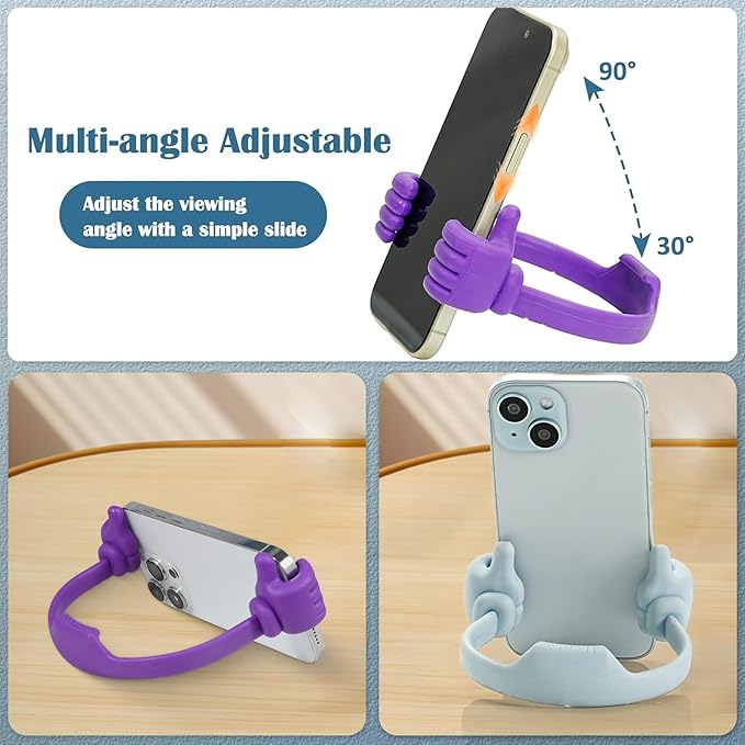 Honsky Cell Phone Stand Holder 2-Pack,Thumbs Up Lazy Phone Stand,Universal Adjustable Flexible Dock for All Phones & Tablets,Cute Stocking Stuffer Gift for Teen Girls,Flag Blue/Pink