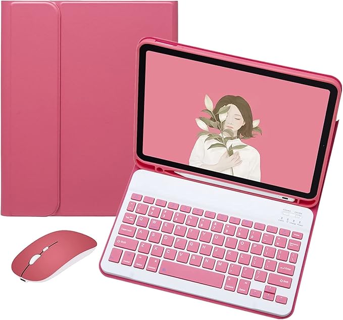 AnMengXinLing Keyboard Case for iPad 11th(A16)/iPad 10th Generation 2022 with Mouse Detachable Wireless Bluetooth Keyboard Pencil Holder Slim Leather Cover for iPad11/iPad10, (New Pink)