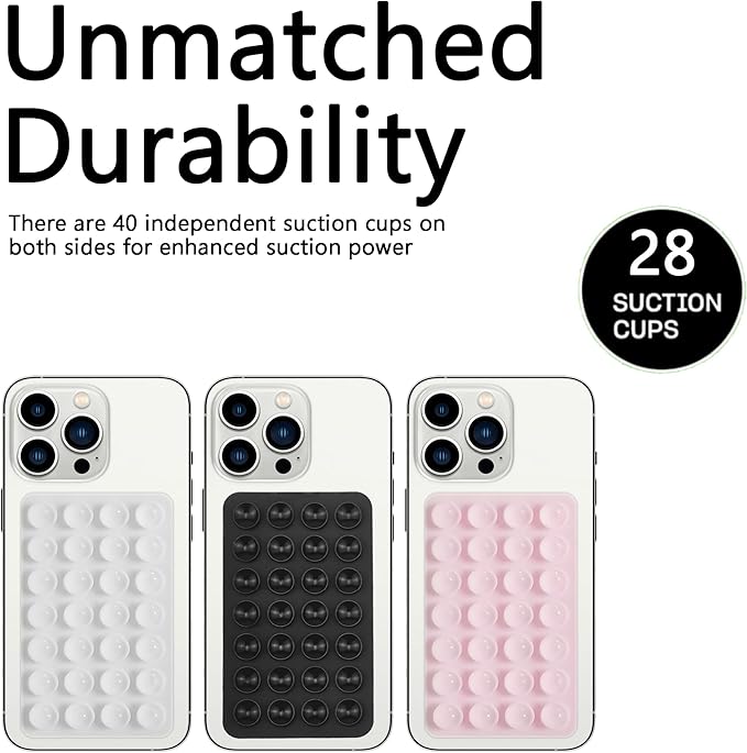 Silicone Double-Sided Suction Phone Grip Detachable Mount - Car Dashboard/Shower Phone Holder, Hands-Free For Selfies & Videos, TikTok - iphone & Android Compatible (3.74"x2.2", Baby Blue+Baby Pink)