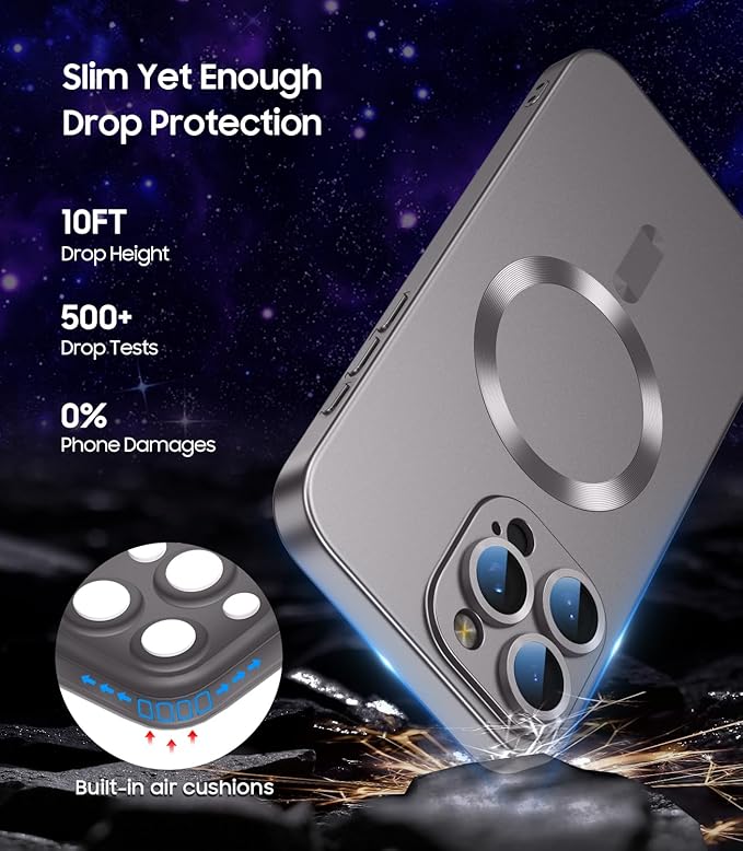 Magnetic for iPhone 16 Pro Case [Compatible with MagSafe][Built-in Camera Lens Protector] Slim Soft Silicone Bumper Shockproof Metallic Phone Case (Titanium Gray)