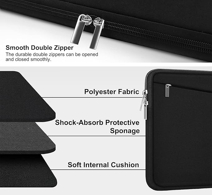 Laptop Sleeve 14 inch, Durable Computer Carrying Bag Protective Case Briefcase Handbag with Front Pocket, Slim Laptop Case Cover for Compatible with MacBook Air/Pro 14 inch Notebook Computer, Black