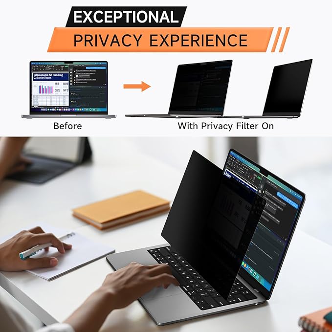 Privacy Screen for MacBook Pro 13 Inch (2016-2022, M1, M2) & Air 13 inch (2018-2021, M1), Matte Anti Glare Blue Light Filter, Nano No Glue Anti Spy Black Protector for Mac Pro 13In Laptop Computer