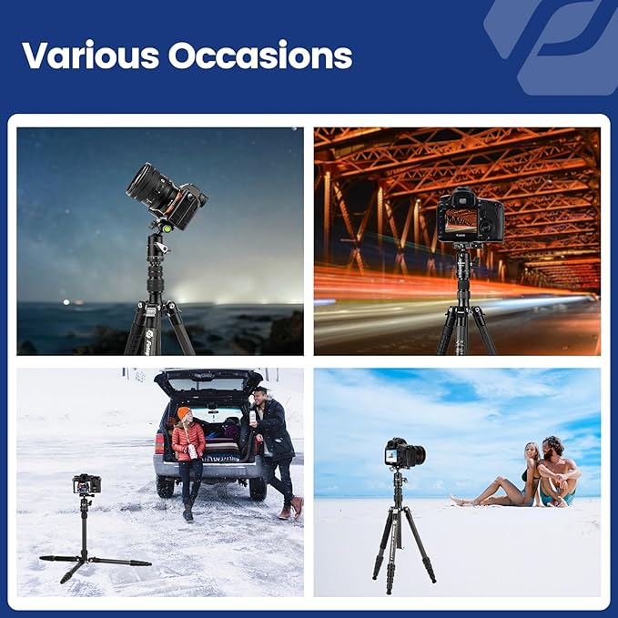 Fotopro 59" Carbon Fiber Travel Tripod, Lightweight Compact Camera Tripod with Ball Head Quick Release Plate, Compact Detachable Monopod with Carry Bag, Load up to 8KG/17.63lbs