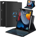 OYEEICE for iPad 9th Generation Case with Keyboard - Detachable Backlit Keyboard - Rotatable Cover with Pencil Holder for iPad 9th/8th/7th Gen, iPad Air 3rd Gen & iPad Pro 10.5" - Black