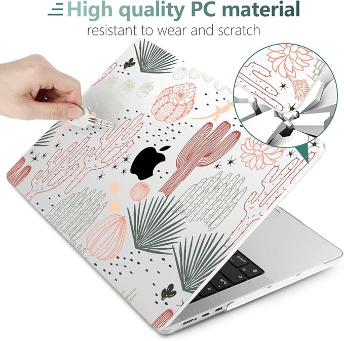 MEEgoodo Case for MacBook Air M4/M3/M2 13.6 inch 2025 2024 2022, Fit Model A3240 A3113 A2681, Compatible with MacBook Air 13 inch, Laptop Hard Shell Case with Keyboard Cover, Cacti
