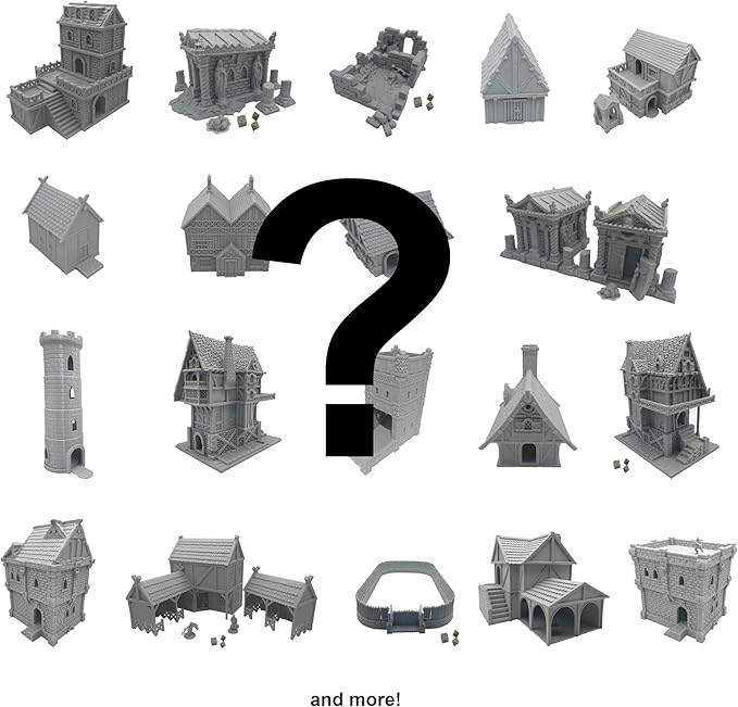 Hautico Tabletop Miniature Building Terrains Blind Box Compatible with Tabletop Wargaming RPG Sceneries, Decoration Dioramas, Made in USA