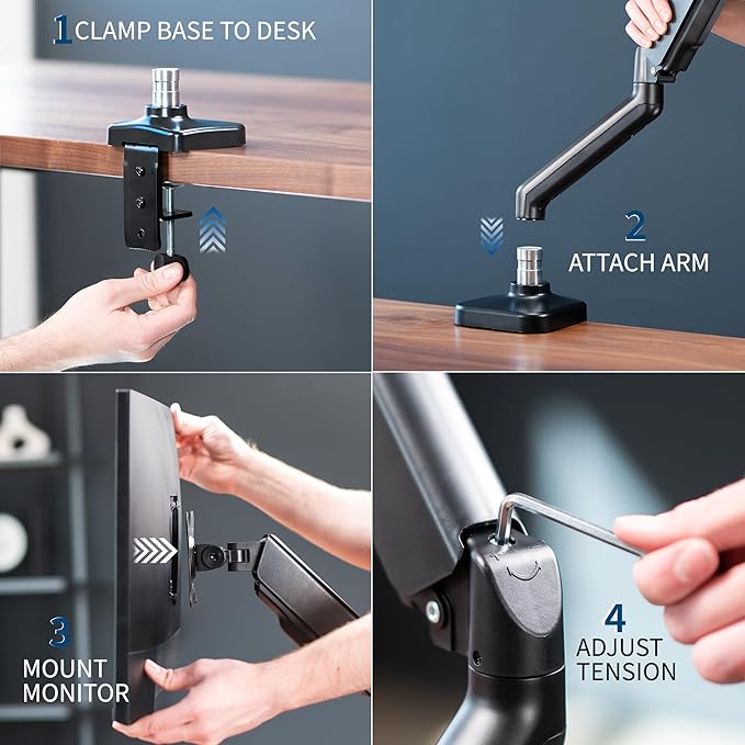 VIVO Single 17 to 32 inch Monitor Height Adjustable Counterbalance Mechanical Arm Desk Stand, Classic, Universal VESA Mount, STAND-V001O