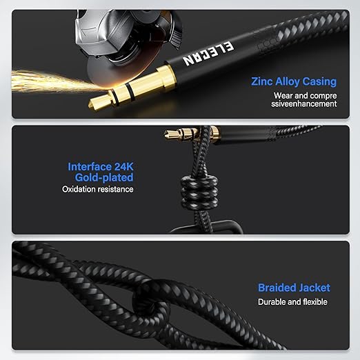Elecan Headphone Extension Cable 3 Ft/2 Pack, 1/8 Inch 3.5 MM AUX Cord Wire Male to Female, Hi-Fi Sound Thin&Slim Braided TRS Stereo Audio Beats Cable Extender for Car,Home Stereos, Speaker,Phones