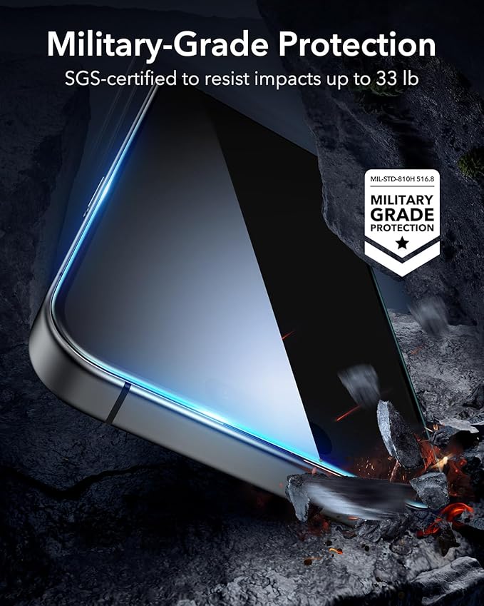 ESR 3 Pack for iPhone 16 Plus/iPhone 15 Plus Privacy Screen Protector, Anti-spy Tempered-Glass Privacy Screen Protector with Flawless Fit Tray, Micro-curved Edges, Case Friendly