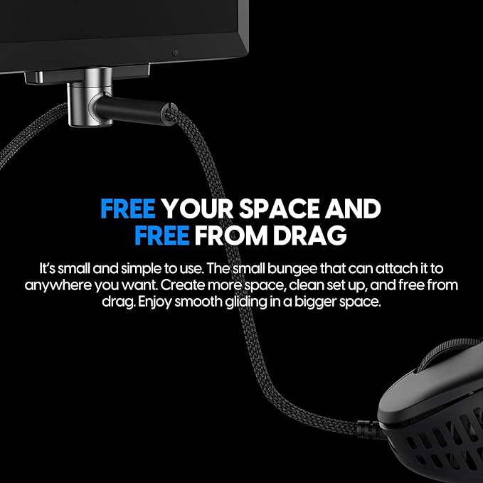 Pulsar Gaming Gears - Micro Bungee ES : Drag-Free Wired Mouse Support - Free Motion on Your Desk - Super Compact Size - Attach it to Your Monitor - Get More Space (Single Pack)