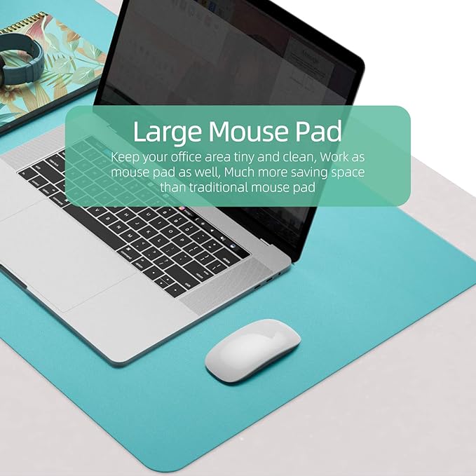 YSAGi Desk Mat, Mouse Pad,Waterproof Desk Pad,Large mouse pad for desk, Leather Desk Pad Large for Keyboard and Mouse,Dual-Sided Mouse Mat for Office and Home (35.4" x 17", Calamine Blue+Cobalt Green)