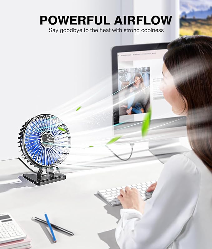 JZCreater USB Desk Fan, Mini Fan Portable, 3 Speeds Desktop Table Cooling Fans, Plug in Power, Rotation Strong Wind, Quiet Personal Small Fan for Home Desktop Office Travel Bedroom, Black (2Pack)