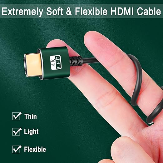 Thin HDMI to HDMI Cable 3.3FT 2 Pack, Ultra Slim & Flexible HDMI Cord Supports High Speed 4K@60Hz 18gbps 2160p 1080p