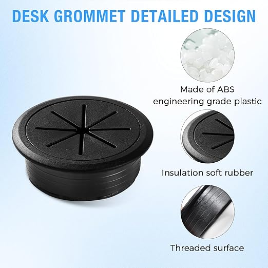 Desk Grommet 2-3/8" (60 mm), Desk Hole Cover for Cables Black, Cable Grommet ABS Plastic, Desk Hole Grommet for Office and Home Table Cable, Detachable & Flexible Cable Cord Organizer-2 Pcs