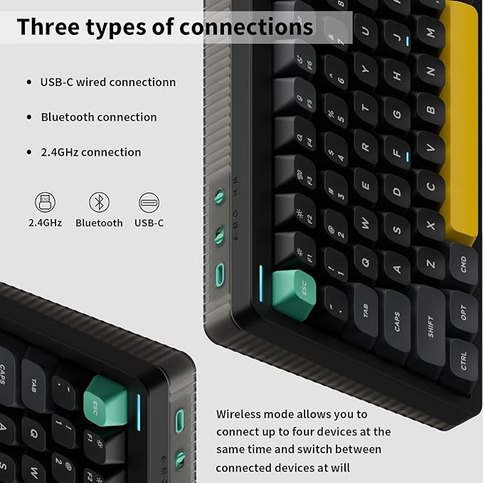 nuphy Halo75 V2 Mechancial Gaming Kyeboard,75% Wireless Hot Swappable Bluetooth Keyboard,83 Kyes RGB Backlit Keyboard,Support Bluetooth/2.4GHz/USB-C-Black Raspberry Switch