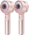 2PCS Handheld Fan, Mini Small Portable Turbo Fan, Rechargeable with 4 High Speeds Personal Fans, Max 16H Runtime, For Travel, Office, Outdoor - Pink