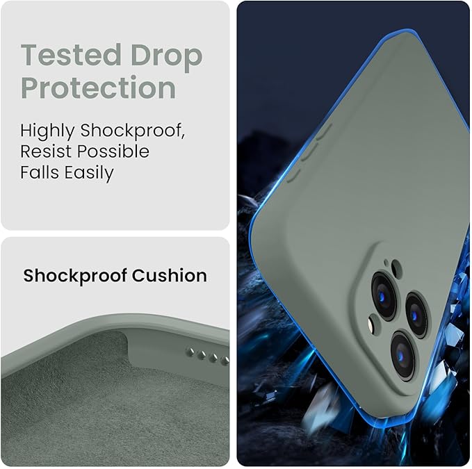 FireNova Designed for iPhone 15 Pro Max Case, Silicone Upgraded [Camera Protection] Phone Case with [2 Screen Protectors], Soft Anti-Scratch Microfiber Lining Inside, 6.7 inch, Calke Green