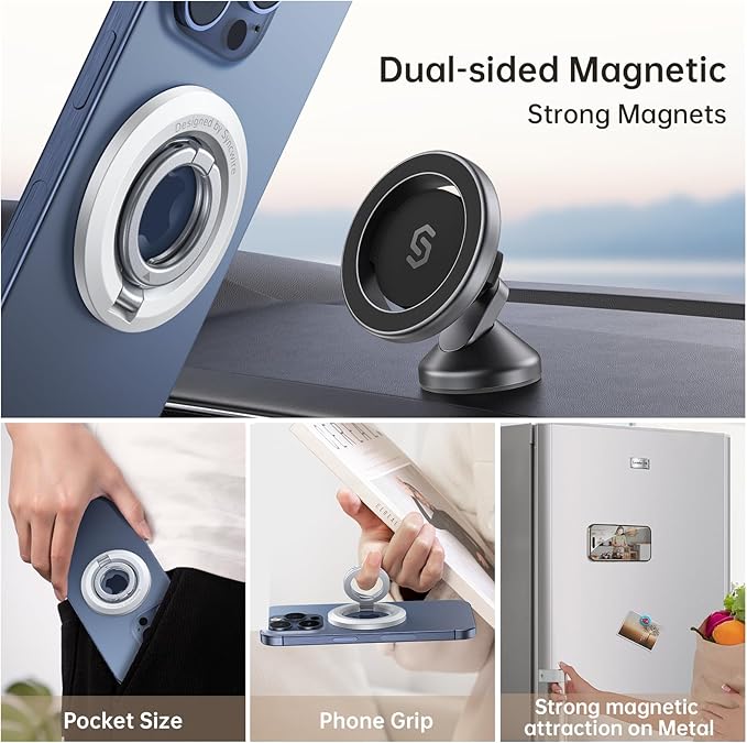 SYNCWIRE for MagSafe Ring Holder, Magnetic Phone Ring Holder Magnet Cell Phone Grip Finger Ring Kickstand Compatible with iPhone 16 15 14 13 12 Pro Max fits MagSafe Accessories