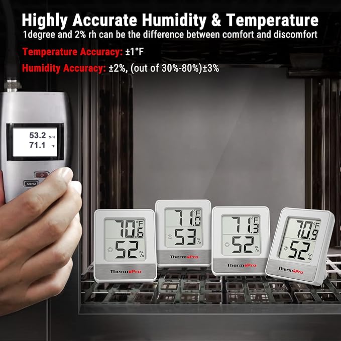ThermoPro TP49 3 Pieces Digital Hygrometer Indoor Thermometer Humidity Meter Mini Hygrometer with Temperature and Humidity Monitor Outdoor and Room Thermometer Weather Station
