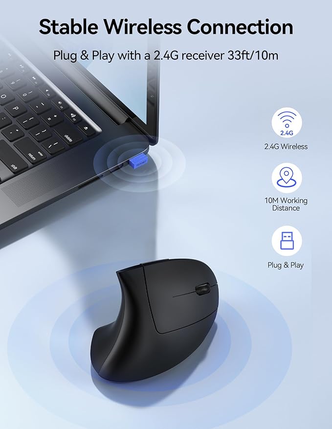 TECKNET Ergonomic Mouse Wireless, Rechargeable Mouse Wireless Silent for Carpal Tunnel Right Hand, 2.4GHz USB Vertical Mouse Wireless for Laptop, 5 Adjustable 4800 DPI, Computer, MacBook, Desktop