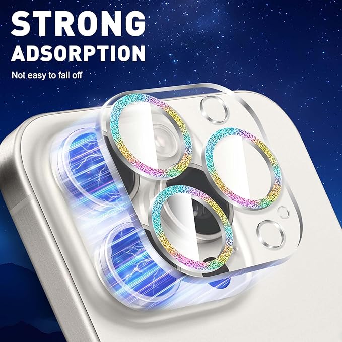 LucBuy 3PCS Sparkling Camera Lens Protector for iPhone 13 Pro/iPhone 13 Pro Max, Full Clear Acrylic Cover with Shiny Colorful Glitter Designed Decoration Back Camera Protector